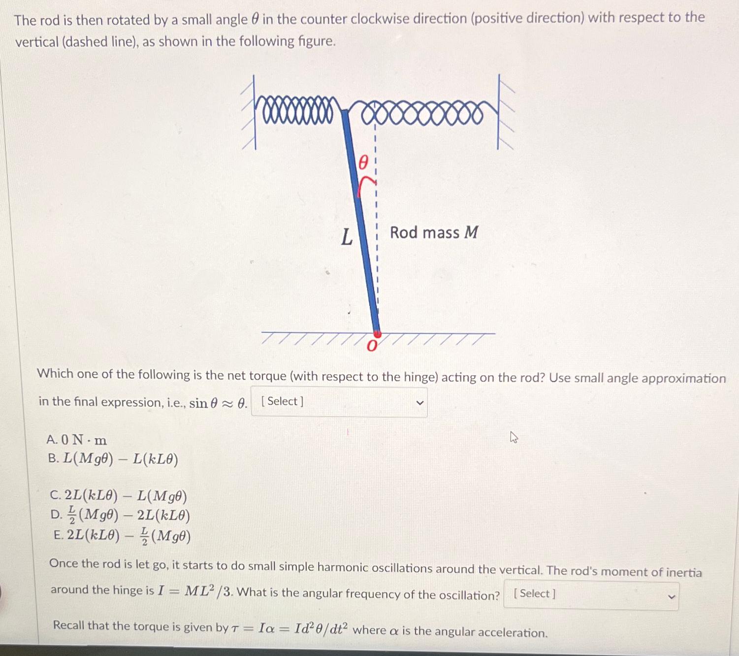 Solved The rod is then rotated by a small angle θ ﻿in the | Chegg.com