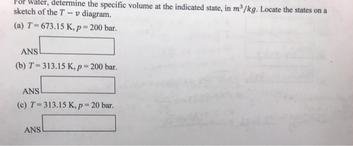 Solved For water, determine the specific volume at the | Chegg.com
