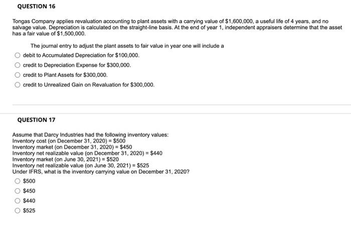 Solved QUESTION 16 Tongas Company applies revaluation | Chegg.com