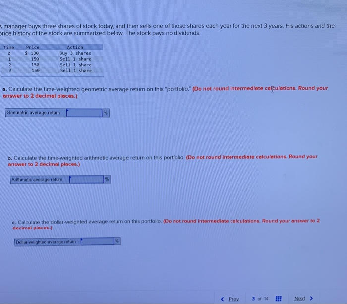Solved manager buys three shares of stock today, and then