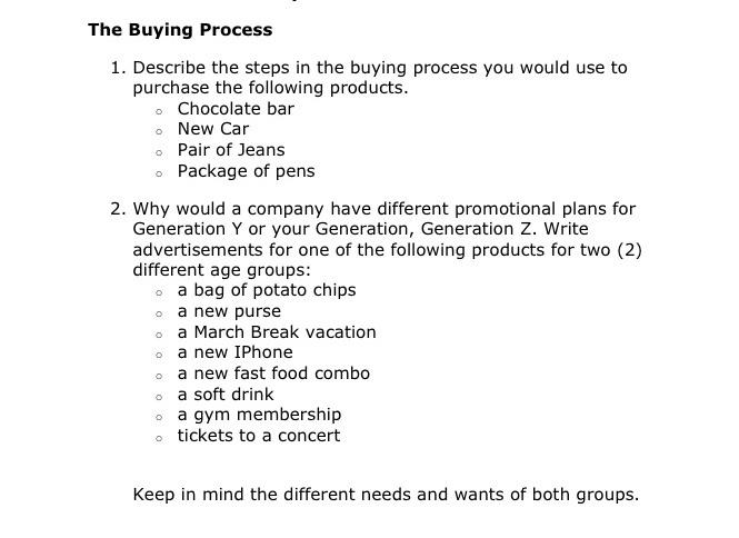 Solved 1. Describe the steps in the buying process you would | Chegg.com