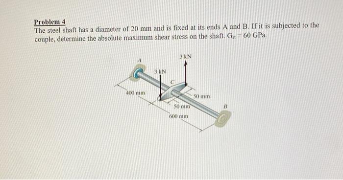 Solved Problem 4 The steel shaft has a diameter of 20 mm and | Chegg.com