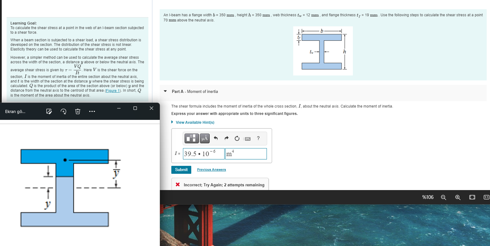 Solved Learning Goal: To calculate the shear stress at a | Chegg.com