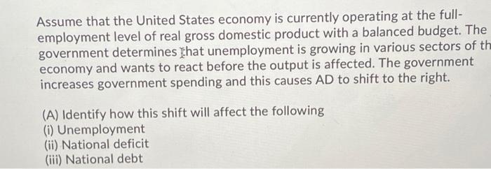 Solved Assume that the United States economy is currently | Chegg.com