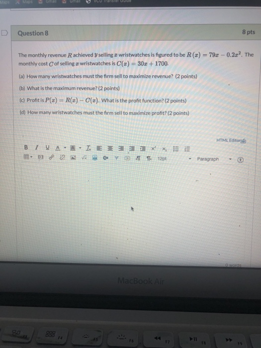 Solved D Question 8 8 pts The monthly revenue Rachieved y | Chegg.com