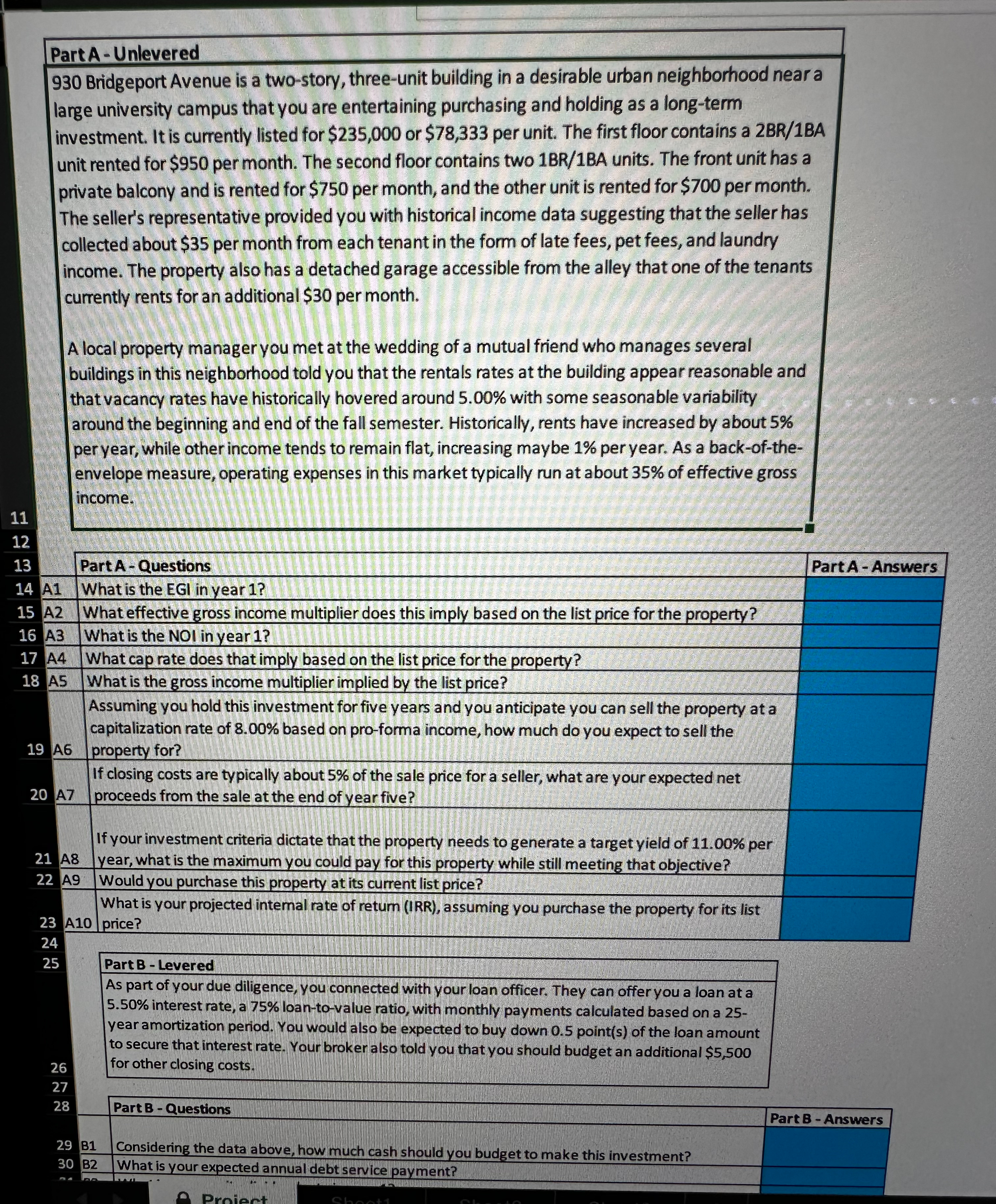 Solved Please solve Part A and show work in excel | Chegg.com