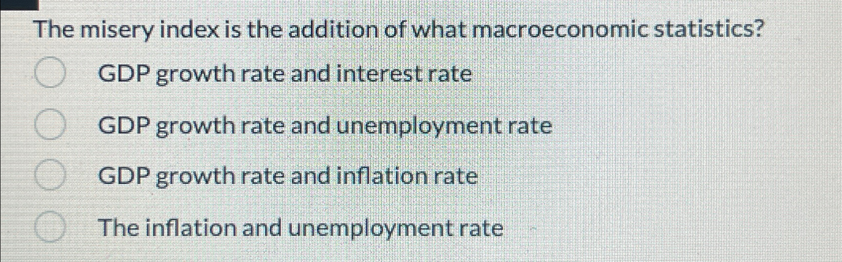 Solved The misery index is the addition of what | Chegg.com