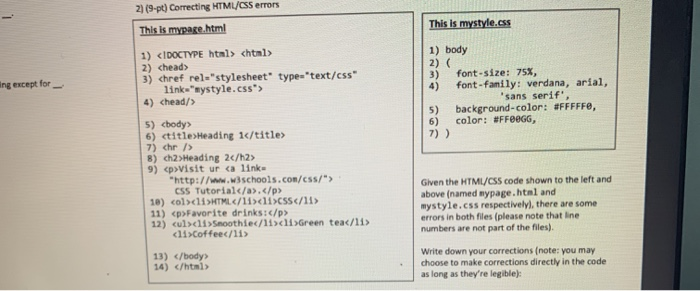 Solved 2) (9-pt) Correcting HTML/CSS errors This is 