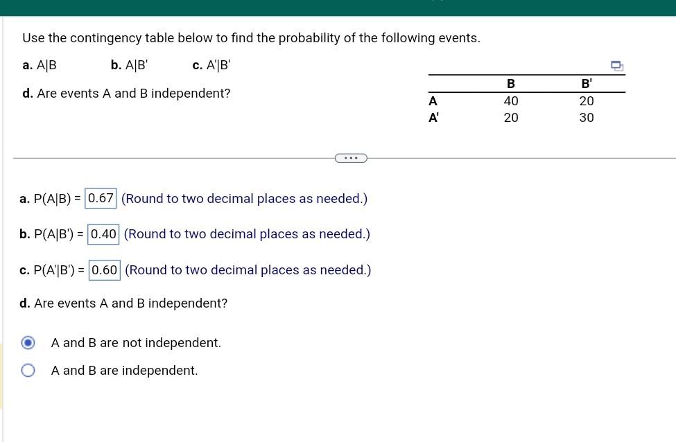 Solved Use The Contingency Table Below To Find The | Chegg.com