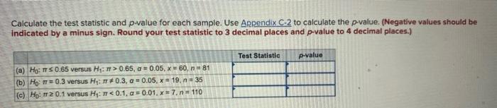 Solved Calculate the test statistic and p-value for each | Chegg.com
