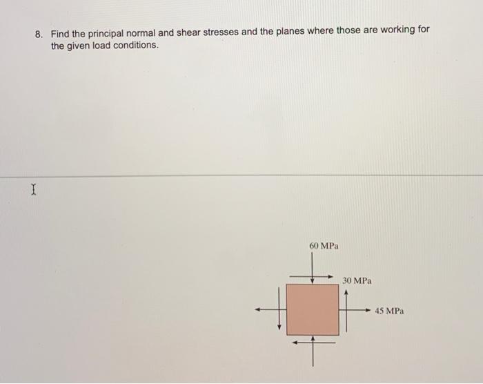 Solved 8. Find the principal normal and shear stresses and | Chegg.com