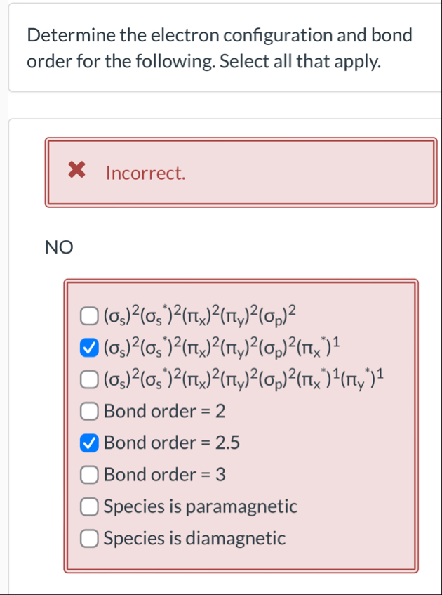 Solved Determine the electron configuration and bond order | Chegg.com