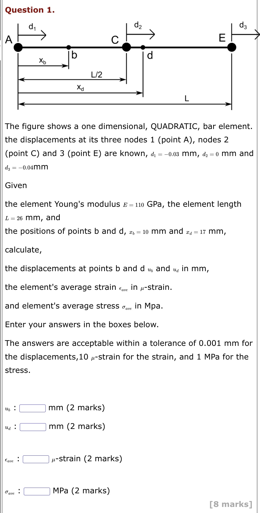 Solved The figure shows a one dimensional, QUADRATIC, bar | Chegg.com