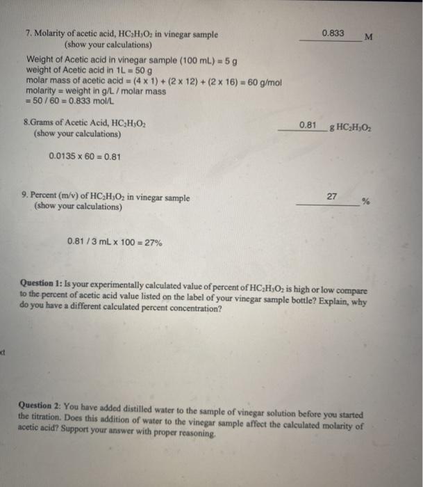 Solved Data Sheet Volumetric Analysis AcidBase Titration