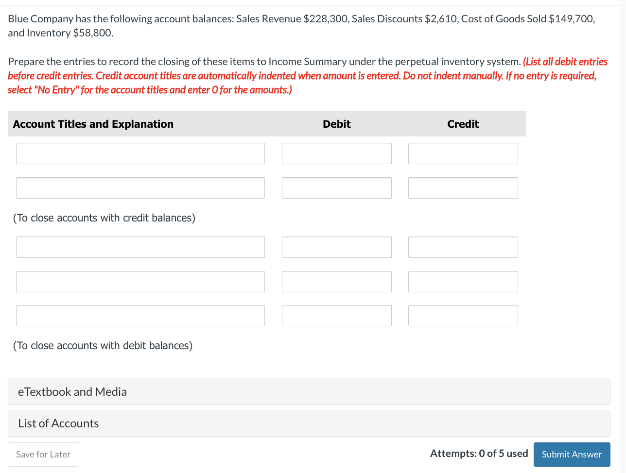 Solved Blue Company has the following account balances: | Chegg.com