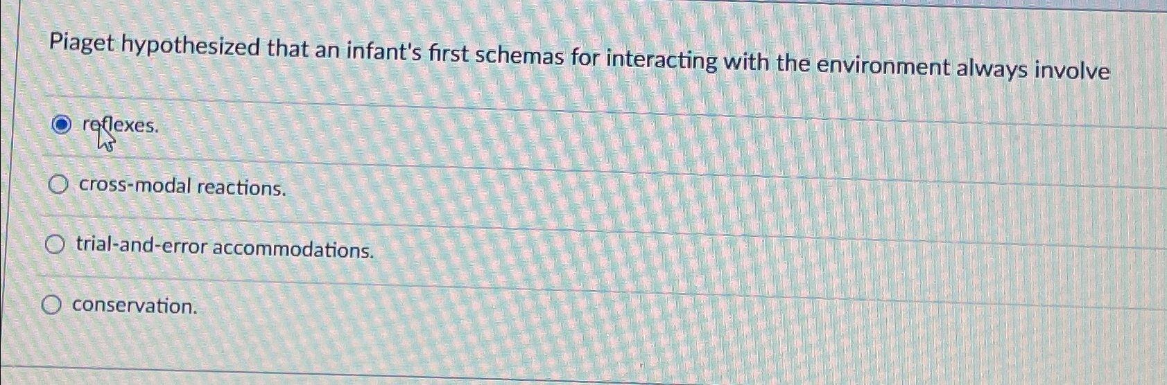 Solved Piaget hypothesized that an infant s first schemas Chegg