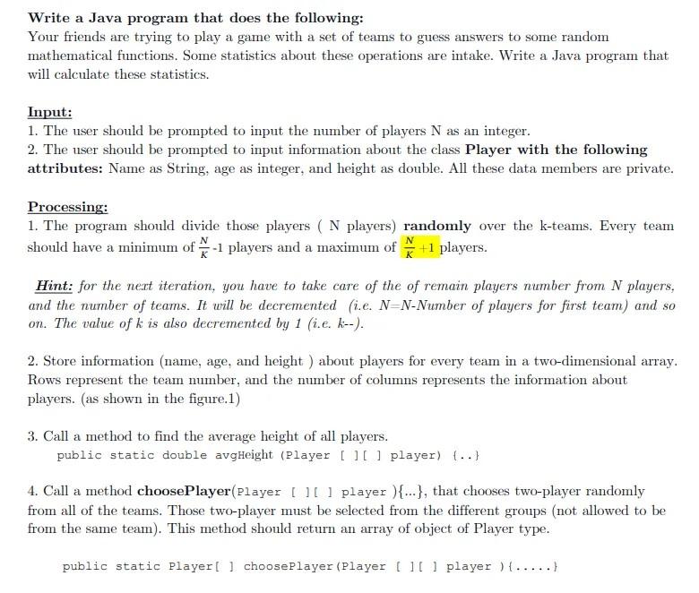 Solved Write a Java program that does the following: Your | Chegg.com