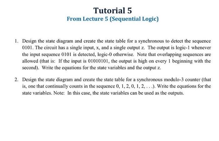 Solved Tutorial 5 From Lecture 5 (Sequential Logic) 1. | Chegg.com