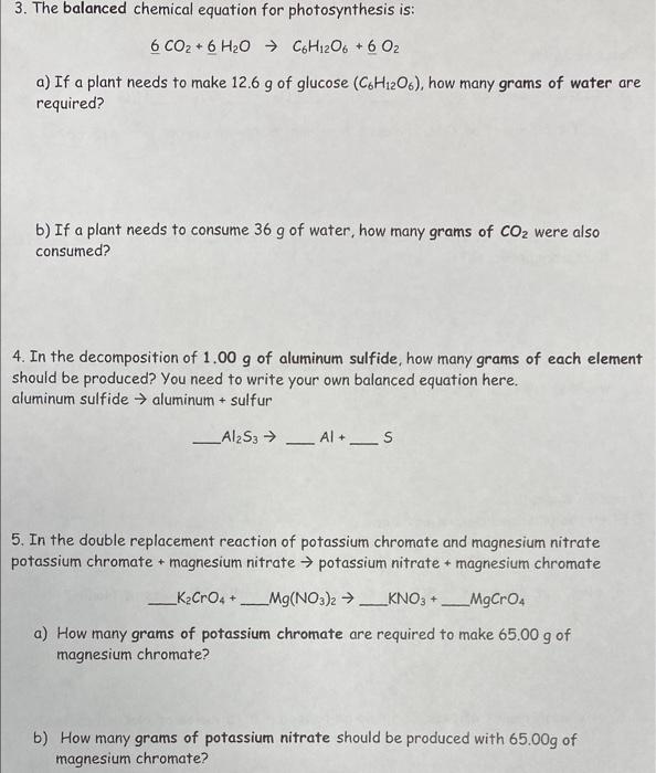 Solved Name: Stoichiometry Practice Problems HW For Unit 3 | Chegg.com