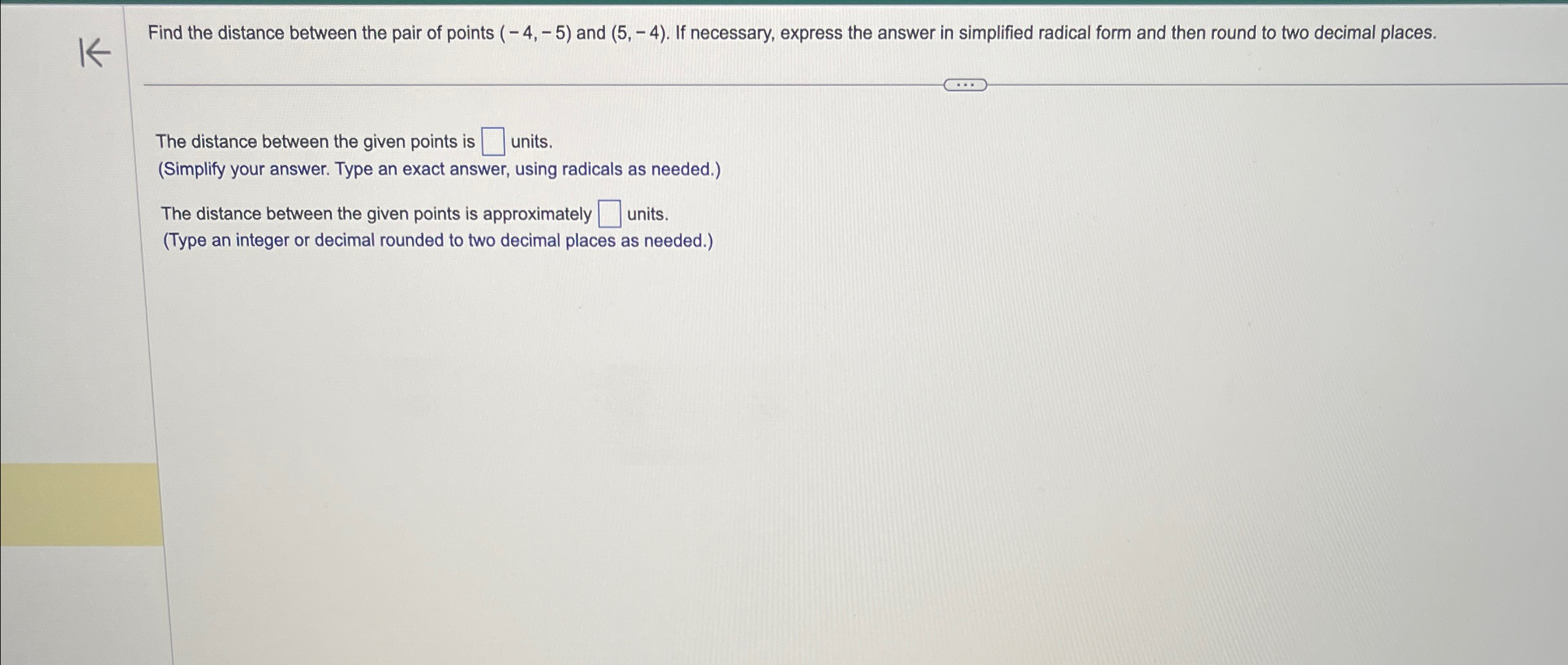 Solved Find the distance between the pair of points (-4,-5) | Chegg.com