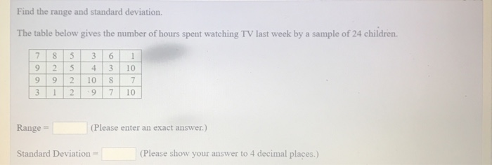 Solved Find the range and standard deviation. The table | Chegg.com