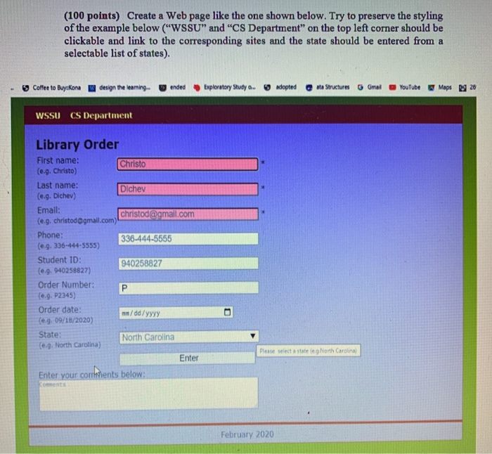 Solved (100 points) Create a Web page like the one shown | Chegg.com