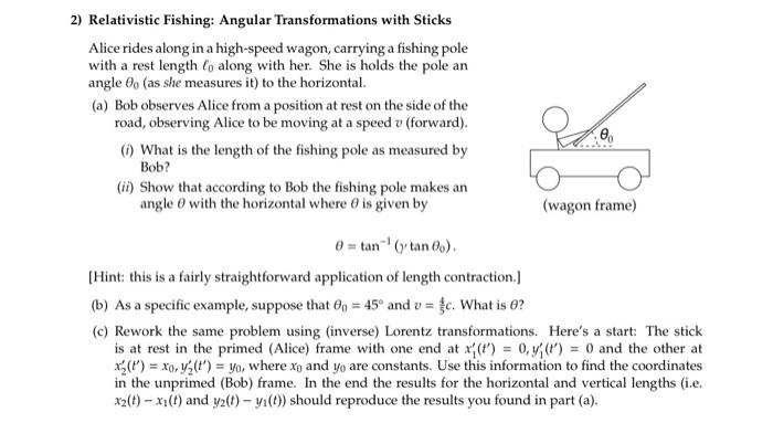Solved 2) Relativistic Fishing: Angular Transformations with | Chegg.com