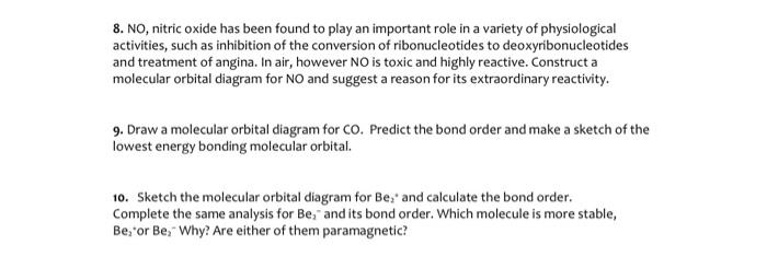 Solved 8. NO, nitric oxide has been found to play an | Chegg.com