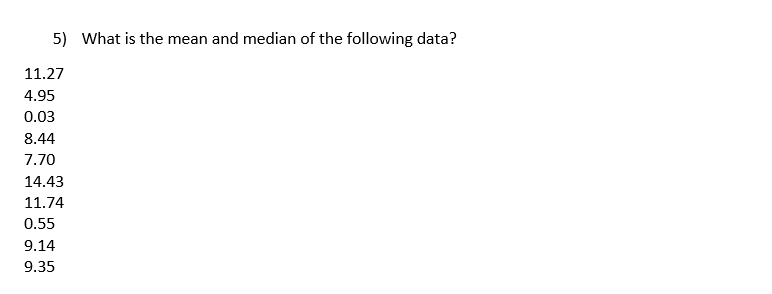 Solved 5) What is the mean and median of the following data? | Chegg.com