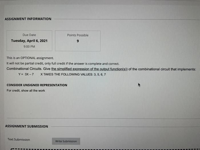 Solved ASSIGNMENT INFORMATION Points Possible Due Date | Chegg.com
