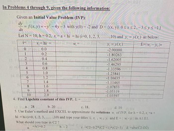 Solved In Problems 4 through 9, given the following | Chegg.com