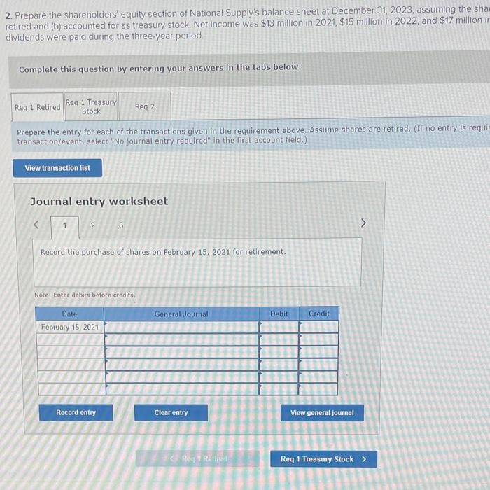 Solved National Supply's Shareholders' Equity Included The | Chegg.com