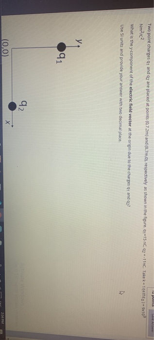 Solved Two point charges 91 and 2 are placed at points | Chegg.com