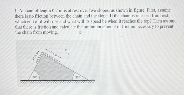 Solved 1. A chain of length 0.7 m is at rest over two | Chegg.com