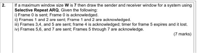 Solved 2. If a maximum window size W is 7 then draw the | Chegg.com