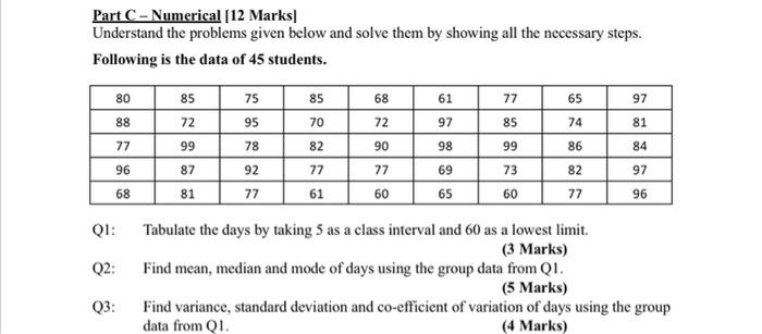 Solved Part C - Numerical (12 Marks Understand the problems | Chegg.com