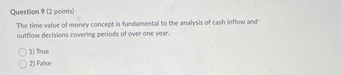Solved Question 9 (2 points) The time value of money concept | Chegg.com