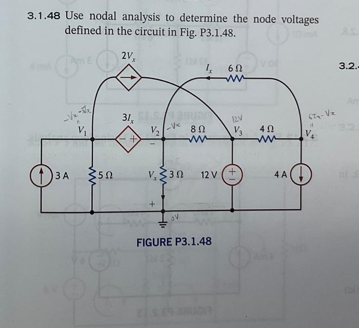 Solved 3.1.48 Use nodal analysis to determine the node | Chegg.com
