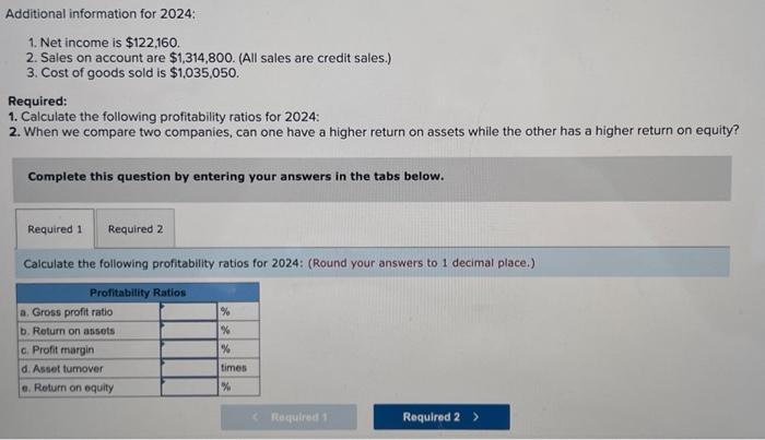 Solved Exercise 12-8 (Algo) Calculate profitability ratios | Chegg.com
