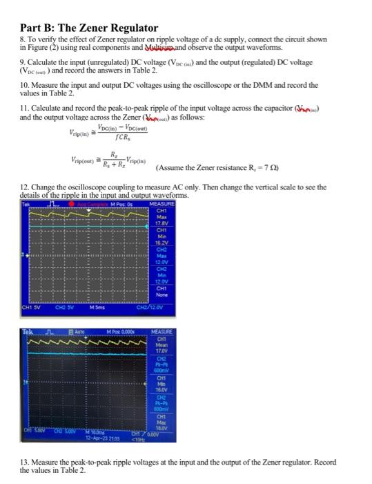 I have the lab experiment about the Zener Diode in