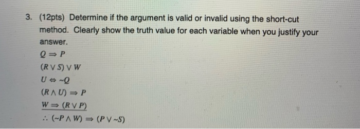 Solved 3. (12pts) Determine if the argument is valid or | Chegg.com