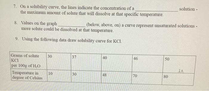Solved 7. On a solubility curve, the lines indicate the | Chegg.com