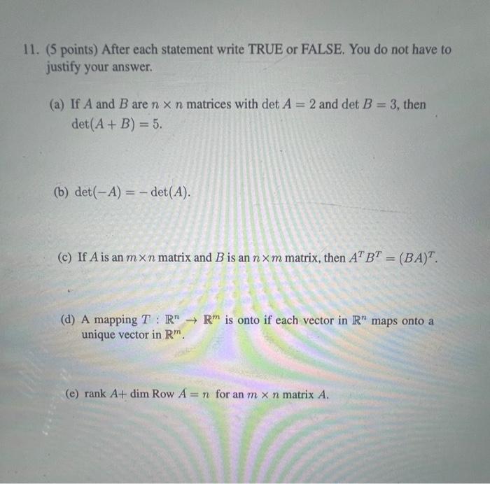 Solved 11 5 Points After Each Statement Write True Or