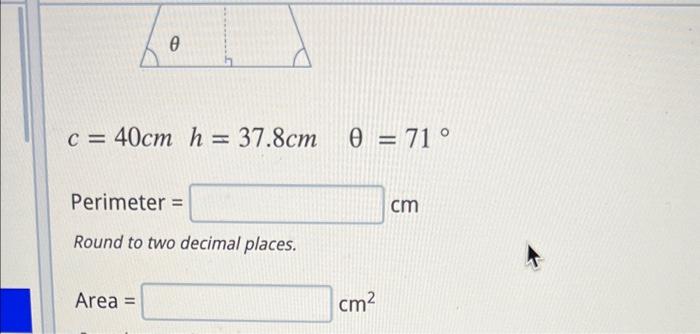 Solved Calculate the perimeter and the area of the following | Chegg.com image.