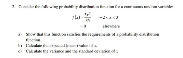 Solved 2. Consider the following probability distribution | Chegg.com