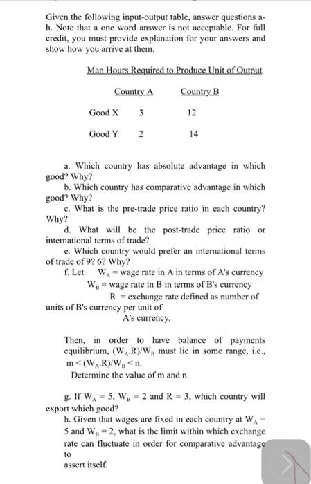 Given the following input-output table, answer | Chegg.com