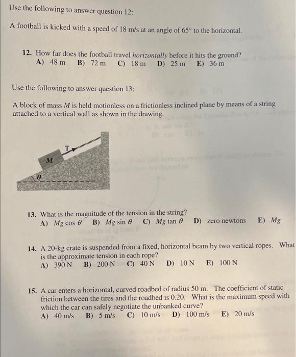 Solved Use the following to answer question 12 : A football | Chegg.com