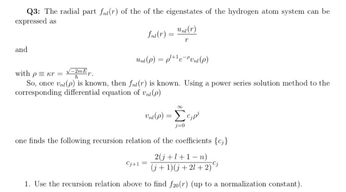 Solved Q3 The Radial Part In R Of The Of The Eigenstat Chegg Com