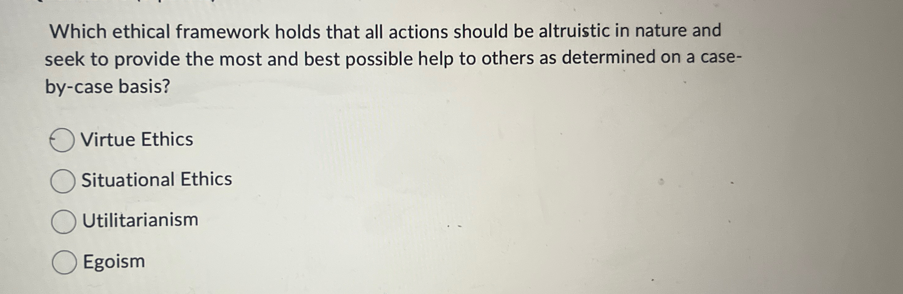 Solved Which ethical framework holds that all actions should | Chegg.com