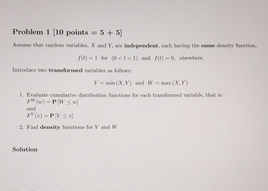 Solved Problem 1 (10 points = 5 + 5] Assume that random | Chegg.com